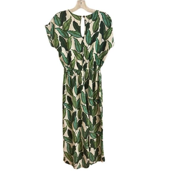 Hell Bunny Rainforest 70s Jumpsuit Wide Leg Cropped Tropical Leaf Size Small - Picture 2 of 6